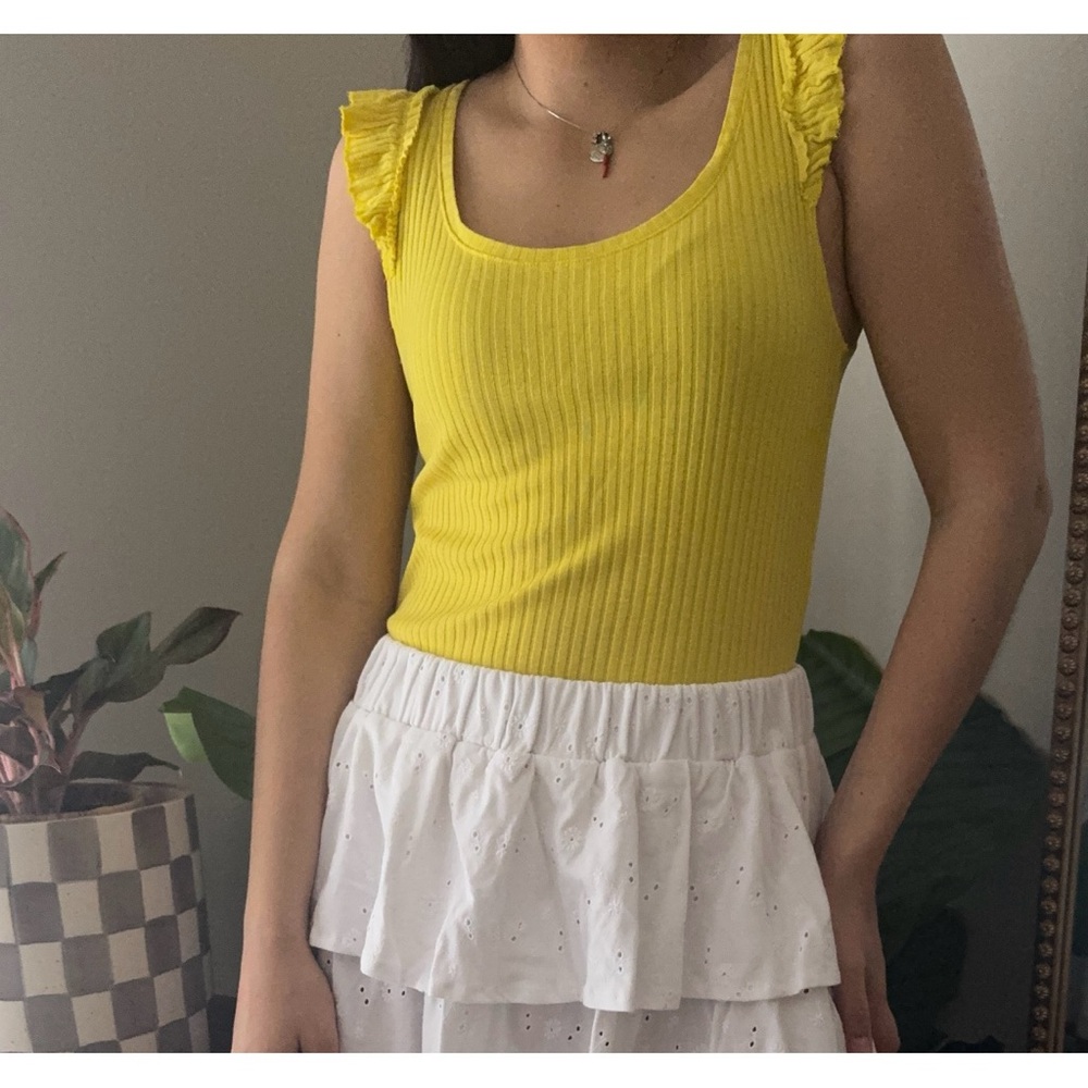 Zara Yellow Ruffle Sleeve Ribbed Top - Picture 5 of 6
